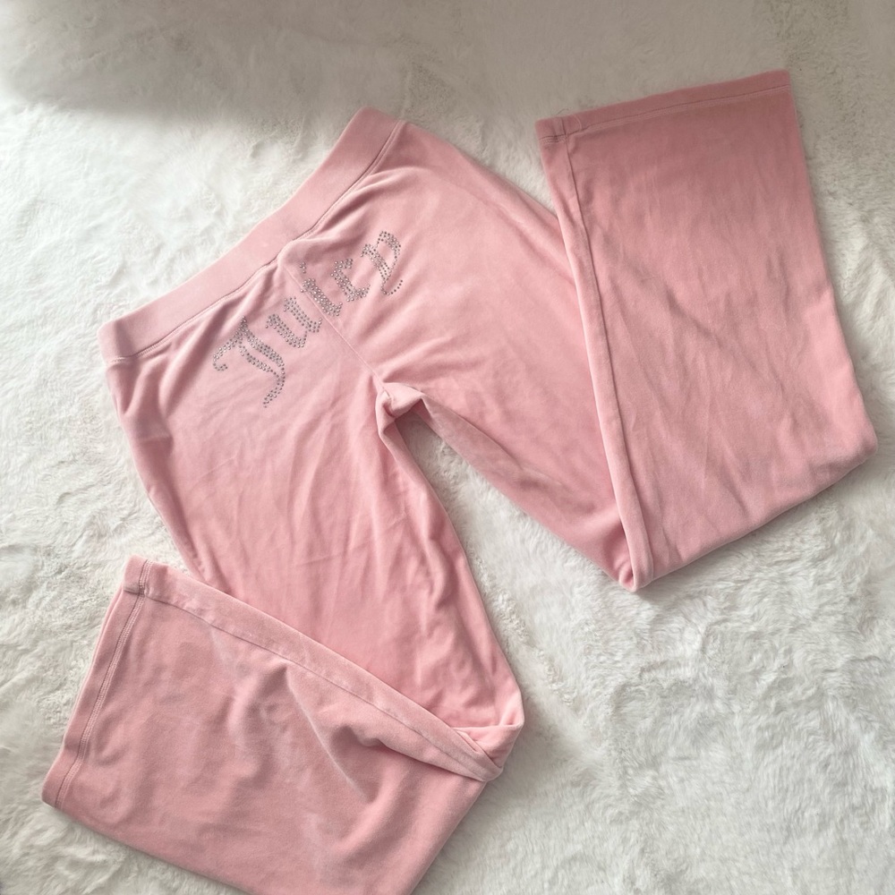 Juicy Couture Light Pink Rhinestone Logo Velour Track Pants
